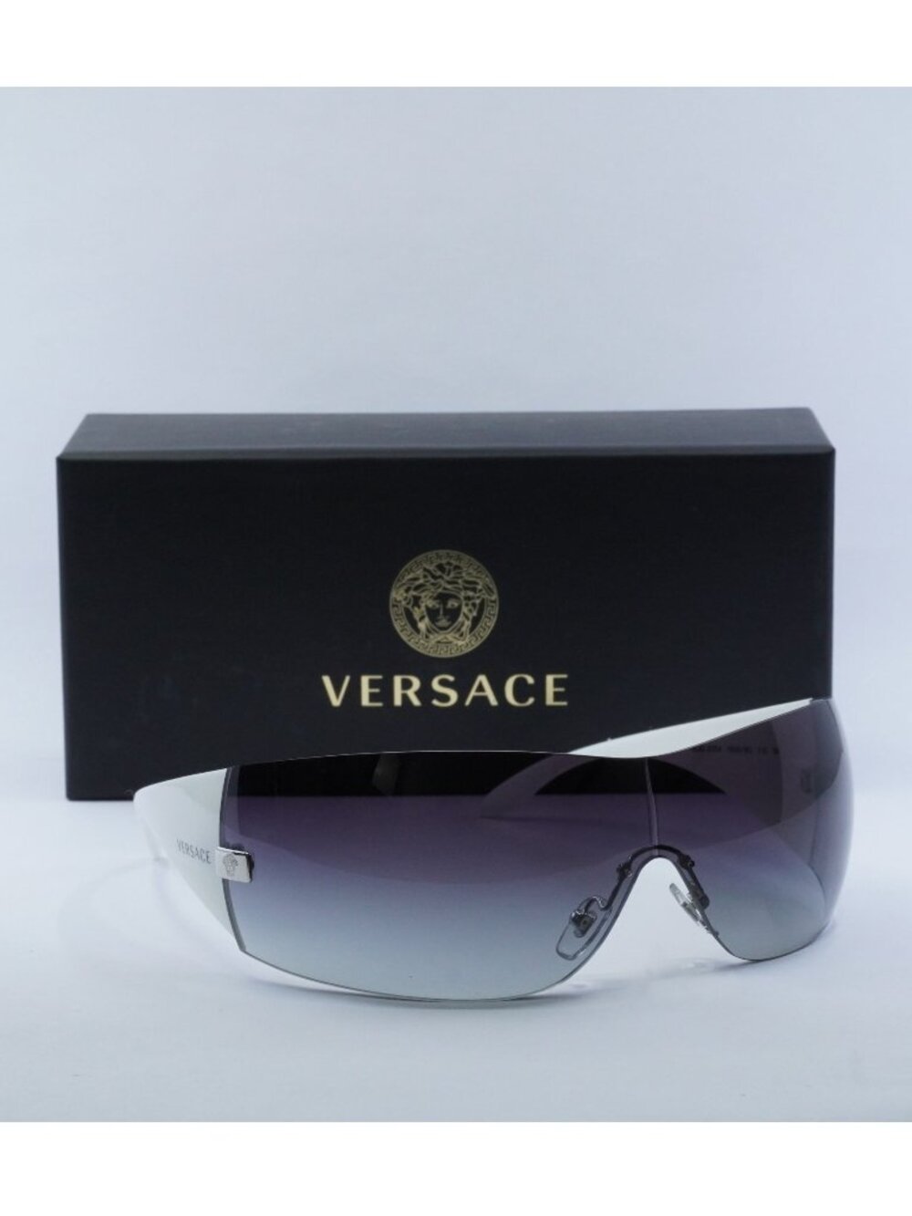 Versace VE2054 10008G Shield Sunglasses – Silver/Grey Gradient Blue
